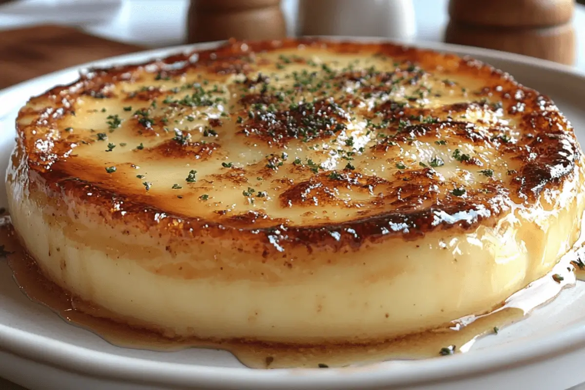 What does crème brûlée taste like? 1 Classic crème brûlée in a ramekin with caramelized sugar crust and vanilla pods nearby.