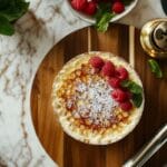What is the Best Sugar to Use on Crème Brûlée? 9 Perfectly caramelized crème brûlée with fresh raspberries and mint leaves.