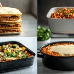 A visual guide to preparing a Mexican casserole, from layering tortillas to the final baked dish.