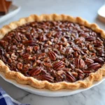 Chocolate Pecan Pie Recipe: 7 Foolproof Steps for a Decadent Dessert 11 A freshly baked pecan pie in a vintage Southern kitchen, placed on a rustic wooden table with antique utensils and a classic recipe book.