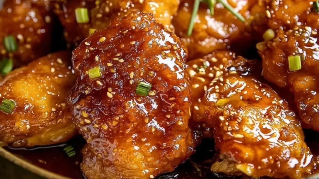 Close-Up of Crispy Honey Garlic Chicken Glaze and Texture