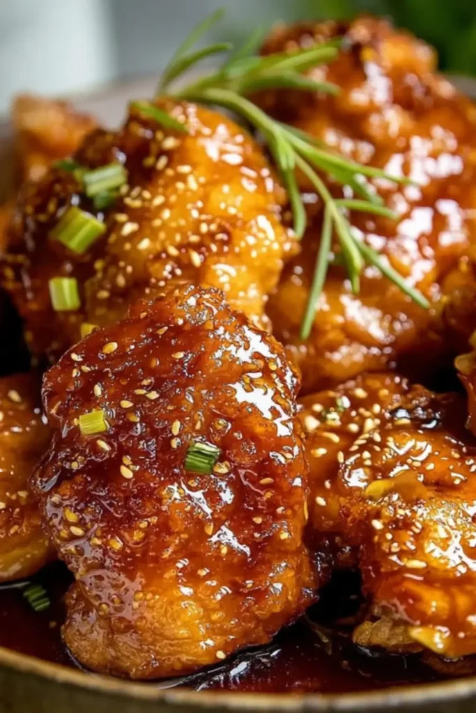 Gourmet Plated Crispy Honey Garlic Chicken with Fresh Herbs