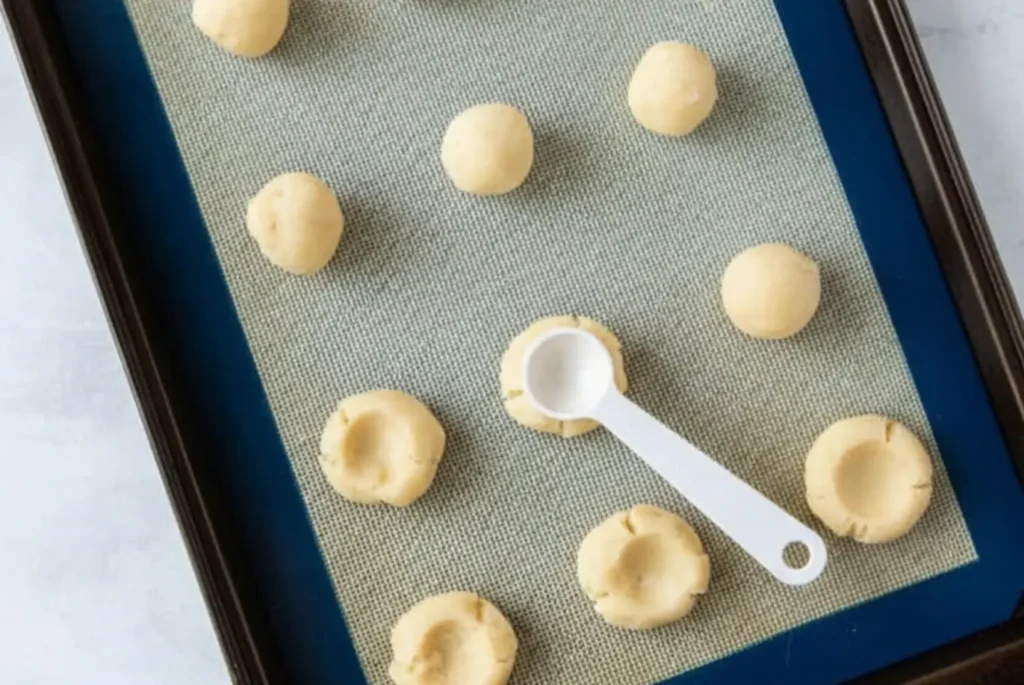 Easy Iced Thumbprint Cookies Recipe You'll Love 14 Cookie Dough Balls with Thumbprint Indents Ready for Baking